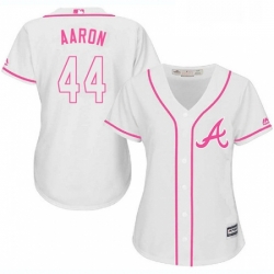 Womens Majestic Atlanta Braves 44 Hank Aaron Authentic White Fashion Cool Base MLB Jersey
