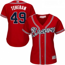 Womens Majestic Atlanta Braves 49 Julio Teheran Authentic Red Alternate Cool Base MLB Jersey