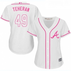 Womens Majestic Atlanta Braves 49 Julio Teheran Replica White Fashion Cool Base MLB Jersey