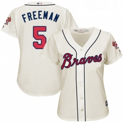 Womens Majestic Atlanta Braves 5 Freddie Freeman Authentic Cream Alternate 2 Cool Base MLB Jersey
