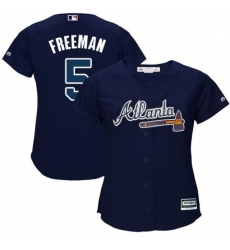 Womens Majestic Atlanta Braves 5 Freddie Freeman Replica Blue Alternate Road Cool Base MLB Jersey