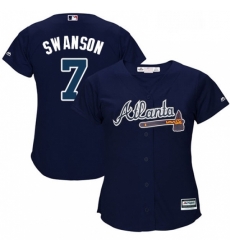 Womens Majestic Atlanta Braves 7 Dansby Swanson Authentic Blue Alternate Road Cool Base MLB Jersey