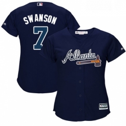 Womens Majestic Atlanta Braves 7 Dansby Swanson Authentic Blue Alternate Road Cool Base MLB Jersey