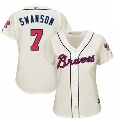 Womens Majestic Atlanta Braves 7 Dansby Swanson Authentic Cream Alternate 2 Cool Base MLB Jersey
