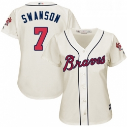 Womens Majestic Atlanta Braves 7 Dansby Swanson Authentic Cream Alternate 2 Cool Base MLB Jersey