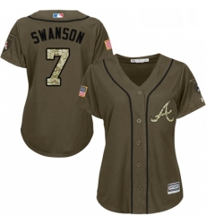 Womens Majestic Atlanta Braves 7 Dansby Swanson Authentic Green Salute to Service MLB Jersey