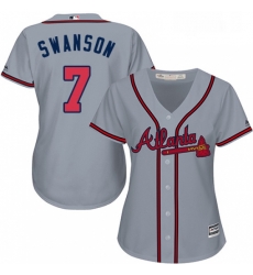 Womens Majestic Atlanta Braves 7 Dansby Swanson Authentic Grey Road Cool Base MLB Jersey