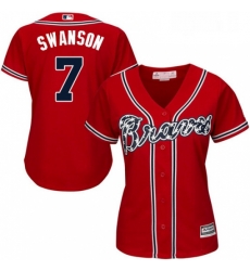 Womens Majestic Atlanta Braves 7 Dansby Swanson Authentic Red Alternate Cool Base MLB Jersey