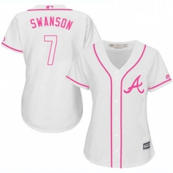 Womens Majestic Atlanta Braves 7 Dansby Swanson Authentic White Fashion Cool Base MLB Jersey