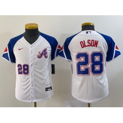 Youth Atlanta Braves 28 Matt Olson White 2023 City Connect With Patch Stitched Baseball Jersey
