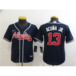 Youth Braves 13 Ronald Acuna Jr  Nave Youth 2020 Nike Cool Base Jersey