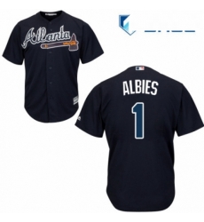 Youth Majestic Atlanta Braves 1 Ozzie Albies Replica Blue Alternate Road Cool Base MLB Jersey 