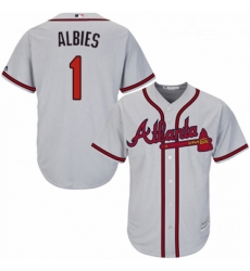 Youth Majestic Atlanta Braves 1 Ozzie Albies Replica Grey Road Cool Base MLB Jersey 