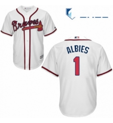 Youth Majestic Atlanta Braves 1 Ozzie Albies Replica White Home Cool Base MLB Jersey 