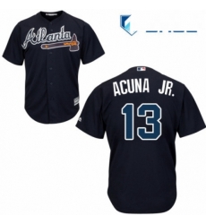 Youth Majestic Atlanta Braves 13 Ronald Acuna Jr Authentic Blue Alternate Road Cool Base MLB Jersey 