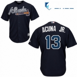 Youth Majestic Atlanta Braves 13 Ronald Acuna Jr Authentic Blue Alternate Road Cool Base MLB Jersey 