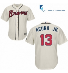 Youth Majestic Atlanta Braves 13 Ronald Acuna Jr Authentic Cream Alternate 2 Cool Base MLB Jersey 
