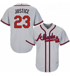 Youth Majestic Atlanta Braves 23 David Justice Authentic Grey Road Cool Base MLB Jersey