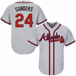 Youth Majestic Atlanta Braves 24 Deion Sanders Authentic Grey Road Cool Base MLB Jersey