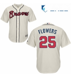 Youth Majestic Atlanta Braves 25 Tyler Flowers Replica Cream Alternate 2 Cool Base MLB Jersey
