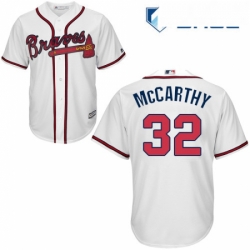 Youth Majestic Atlanta Braves 32 Brandon McCarthy Authentic White Home Cool Base MLB Jersey 
