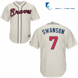 Youth Majestic Atlanta Braves 7 Dansby Swanson Authentic Cream Alternate 2 Cool Base MLB Jersey
