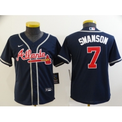 Youth Navy Atlanta Braves 7 Dansby Swanson Cool Base MLB Stitched Jersey