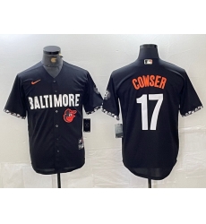 Men Baltimore Orioles 17 Colton Cowser Black 2023 City Connect Cool Base Stitched Baseball Jersey 1