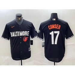 Men Baltimore Orioles 17 Colton Cowser Black 2023 City Connect Cool Base Stitched Baseball Jersey 1