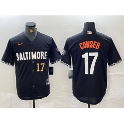 Men Baltimore Orioles 17 Colton Cowser Black 2023 City Connect Cool Base Stitched Baseball Jersey 2