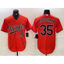 Men Baltimore Orioles 35 Adley Rutschman Orange With Patch Cool Base Stitched Baseball Jersey