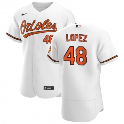 Men Baltimore Orioles 48 Jorge Lopez Men Nike White Home 2020 Flex Base Player MLB Jersey