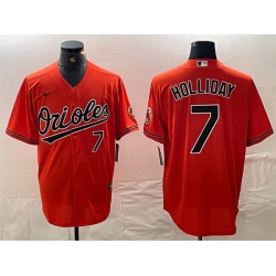 Men Baltimore Orioles 7 Jackson Holliday Orange With Patch Cool Base Stitched Baseball Jersey