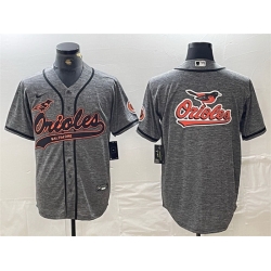 Men Baltimore Orioles Gray Team Big Logo Cool Base Stitched Jersey 2