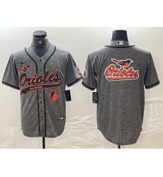 Men Baltimore Orioles Gray Team Big Logo Cool Base Stitched Jersey 7
