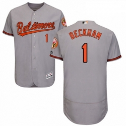 Mens Majestic Baltimore Orioles 1 Tim Beckham Grey Road Flex Base Authentic Collection MLB Jersey