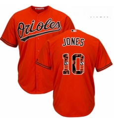 Mens Majestic Baltimore Orioles 10 Adam Jones Authentic Orange Team Logo Fashion Cool Base MLB Jersey
