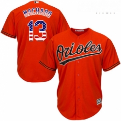 Mens Majestic Baltimore Orioles 13 Manny Machado Authentic Orange USA Flag Fashion MLB Jersey