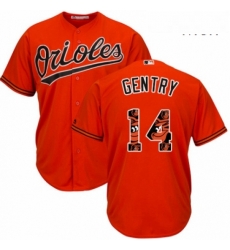 Mens Majestic Baltimore Orioles 14 Craig Gentry Authentic Orange Team Logo Fashion Cool Base MLB Jersey 
