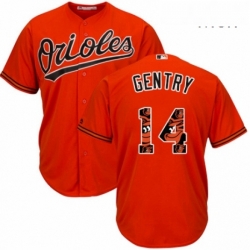 Mens Majestic Baltimore Orioles 14 Craig Gentry Authentic Orange Team Logo Fashion Cool Base MLB Jersey 