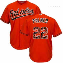 Mens Majestic Baltimore Orioles 22 Jim Palmer Authentic Orange Team Logo Fashion Cool Base MLB Jersey