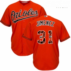 Mens Majestic Baltimore Orioles 31 Ubaldo Jimenez Authentic Orange Team Logo Fashion Cool Base MLB Jersey
