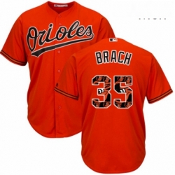 Mens Majestic Baltimore Orioles 35 Brad Brach Authentic Orange Team Logo Fashion Cool Base MLB Jersey 