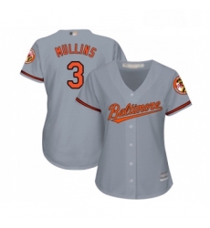 Womens Baltimore Orioles 3 Cedric Mullins Replica Grey Road Cool Base Baseball Jersey 