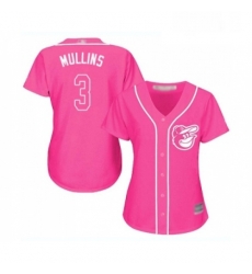 Womens Baltimore Orioles 3 Cedric Mullins Replica Pink Fashion Cool Base Baseball Jersey 