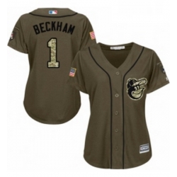 Womens Majestic Baltimore Orioles 1 Tim Beckham Authentic Green Salute to Service MLB Jersey 