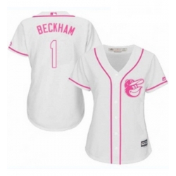 Womens Majestic Baltimore Orioles 1 Tim Beckham Replica White Fashion Cool Base MLB Jersey 