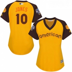 Womens Majestic Baltimore Orioles 10 Adam Jones Authentic Yellow 2016 All Star American League BP Cool Base MLB Jersey