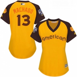 Womens Majestic Baltimore Orioles 13 Manny Machado Authentic Yellow 2016 All Star American League BP Cool Base MLB Jersey