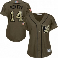 Womens Majestic Baltimore Orioles 14 Craig Gentry Authentic Green Salute to Service MLB Jersey 